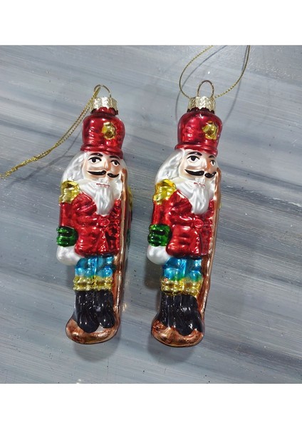 Kırmızı 12 cm Cam Kurşun Asker Yılbaşı Ağacı Süsü, 2 Adet