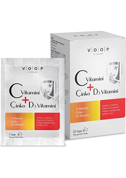 C Vitamini, D3 Vitamini ve Çinko 20 Saşe (3 Adet)
