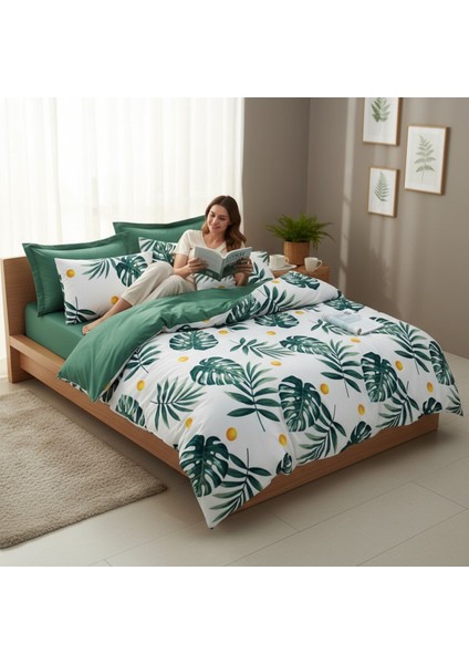 Nevresim Seti Çift Kişilik Mature Monstera Yeşil