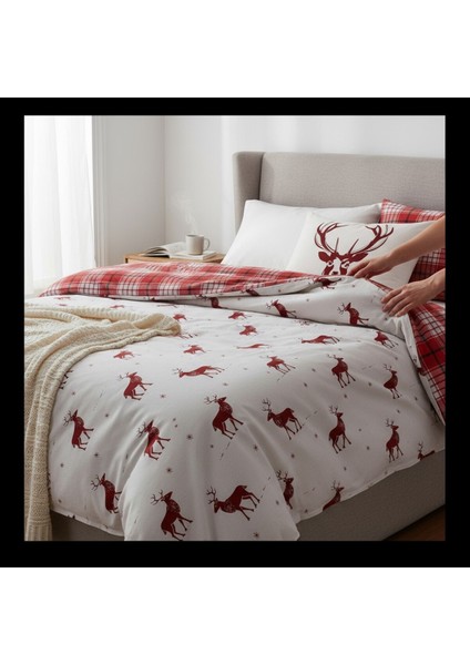 Tek Kişilik Kolay Ütülenir Nevresim Takımı Bordo Geyik