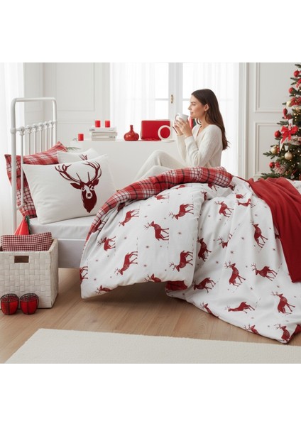 Tek Kişilik Kolay Ütülenir Nevresim Takımı Bordo Geyik fiyatları