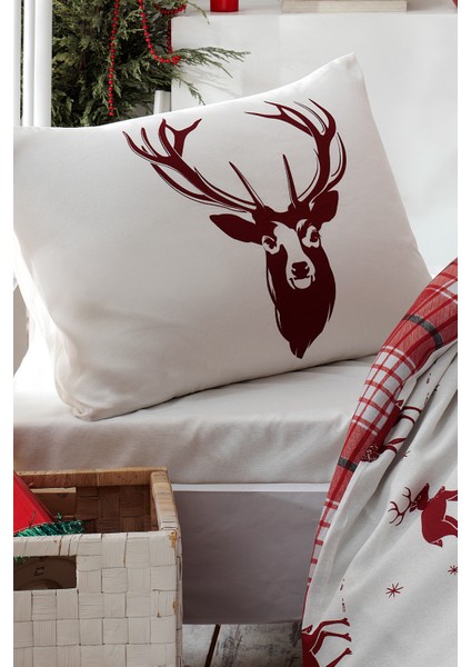 Tek Kişilik Kolay Ütülenir Nevresim Takımı Bordo Geyik modelleri