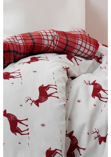 Tek Kişilik Kolay Ütülenir Nevresim Takımı Bordo Geyik indirimleri