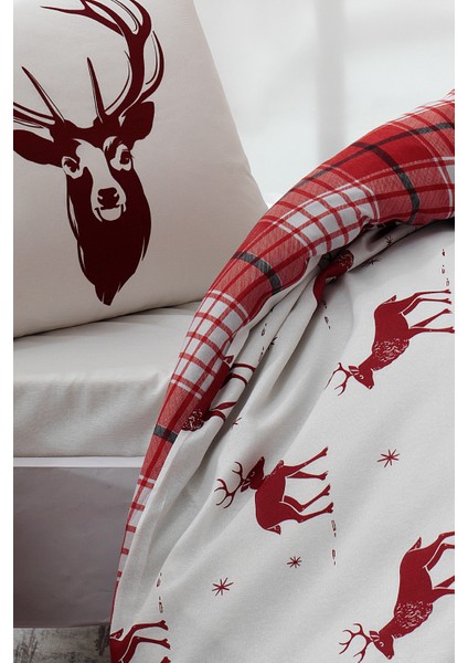 Tek Kişilik Kolay Ütülenir Nevresim Takımı Bordo Geyik