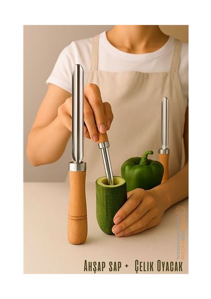 Oyacak - Dolmalık Kabak ve Biber Patlıcan Oyacağı 304 Paslanmaz Çelik