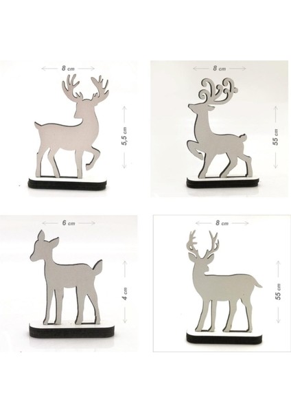 Beyaz Ahşap Geyik Yılbaşı Süsü, Dekoratif Figür, 41021