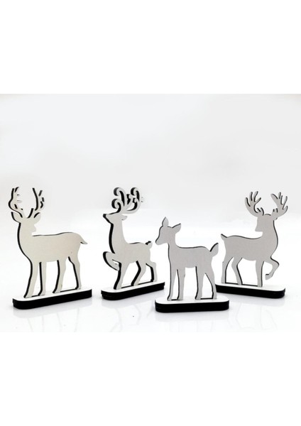 Beyaz Ahşap Geyik Yılbaşı Süsü, Dekoratif Figür, 41021 modelleri
