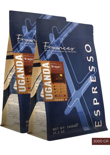 %100 Arabica Uganda Drugar Espresso | Çekirdek Kahve | 2X1000 gr