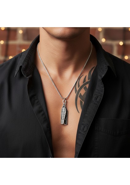 Tabut İskelet Haç Gümüş Kaplama Örme Zincir Kolye