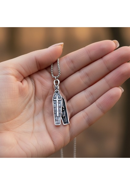 Tabut İskelet Haç Gümüş Kaplama Örme Zincir Kolye indirimleri
