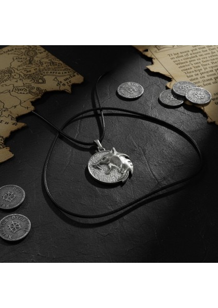 Witcher 3 Madalyon Gümüş Kaplama Deri İp Kolye modelleri