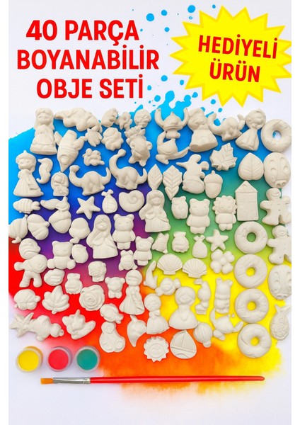 Boyanabilir Taş Alçı Fırça Boya Hobi Eğlence Seti