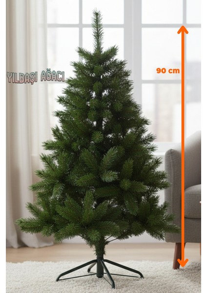 90 cm Yeşil Ayaklı Yılbaşı Çam Ağacı, Kolay Kurulum, Ev ve Cafe Kullanımı
