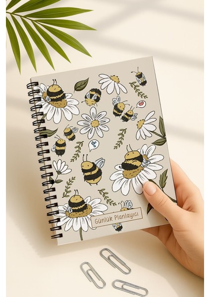 Günlük Planlayıcı A5 Defter, Notlar, Yapılacaklar, Esnek Karton Kapaklı, 100 Günlük, Arılı