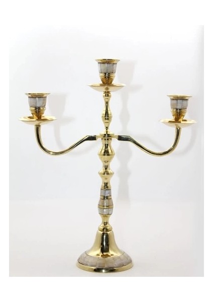 Pirinç Sedefli 3'lü Şamdan Model 2