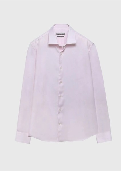 Pembe Regular Fit Dokuma Klasik %100 Pamuk Gömlek