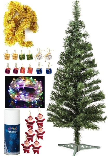 120CM Led’li Yeşil Yılbaşı Ağaçı ve Süsleme Seti, Parlak ve Şık Dekorasyon