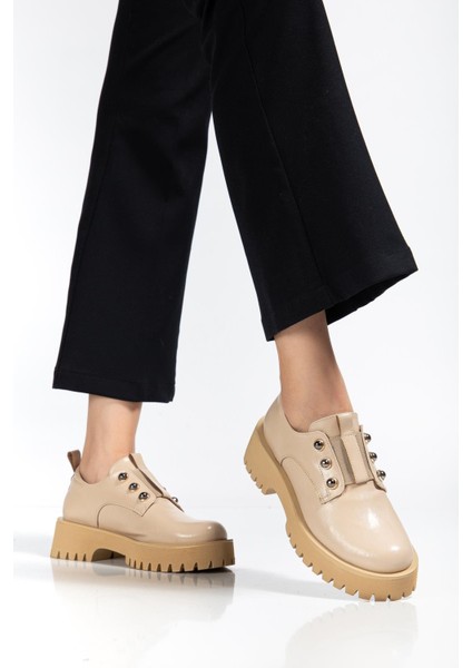 Kadın Casual Günlük Ayakkabı Bej Kırışık Rugan Kalın Taban Bağsız fiyatları