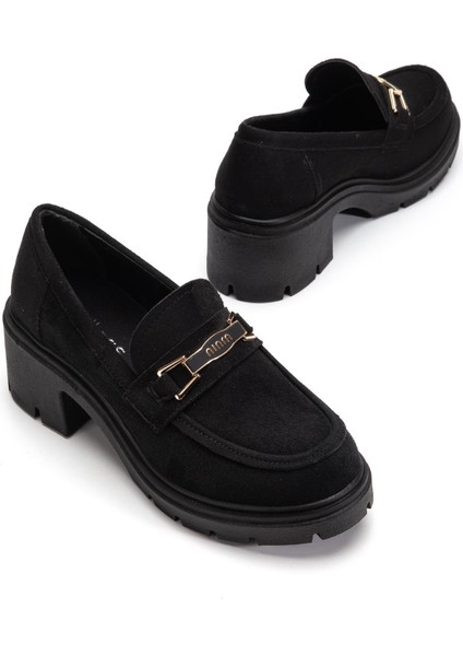 Süet Traktör Taban Tokalı Kadın Günlük Ayakkabısiyah