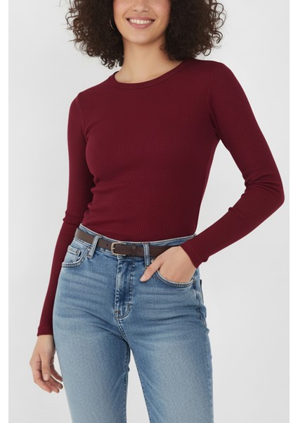 Bisiklet Yaka Uzun Kollu Fitilli Crop Bluz fiyatları