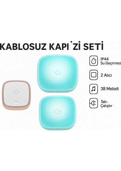 MDS Kablosuz Kapı Zili Seti – 2 Alıcılı, IP44 Su Geçirmez, 38 Melodi, Tak-Çalıştır Doorbell fiyatları