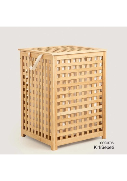 Bambu Çok Amaçlı Sepet – 45x45x62 cm, Kirli ve Oyuncak Sepeti Havalandırmalı Örgü Tasarım Jüt Kumaş Astar Çamaşır Sepeti