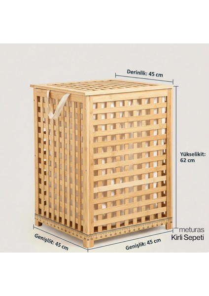 Bambu Çok Amaçlı Sepet – 45x45x62 cm, Kirli ve Oyuncak Sepeti Havalandırmalı Örgü Tasarım Jüt Kumaş Astar Çamaşır Sepeti fiyatları