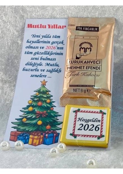 Hoşgeldin 2026 Yeni Yıl Yılbaşı Hediyesi, Kahve ve Çikolata Kart Set