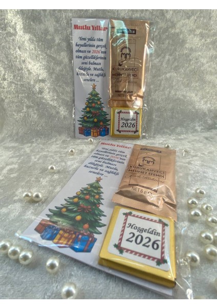 Hoşgeldin 2026 Yeni Yıl Yılbaşı Hediyesi, Kahve ve Çikolata Kart Set