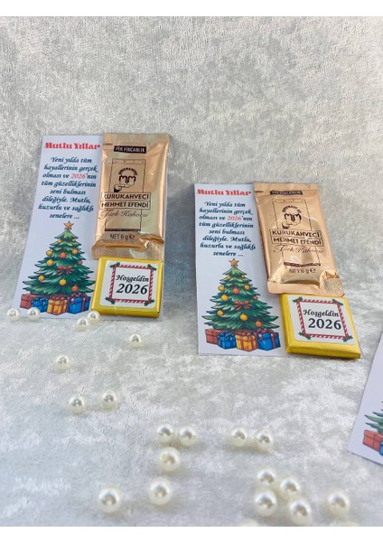 Hoşgeldin 2026 Yeni Yıl Yılbaşı Hediyesi, Kahve ve Çikolata Kart Set