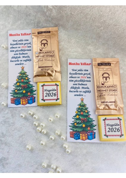Hoşgeldin 2026 Yeni Yıl Yılbaşı Hediyesi, Kahve ve Çikolata Kart Set