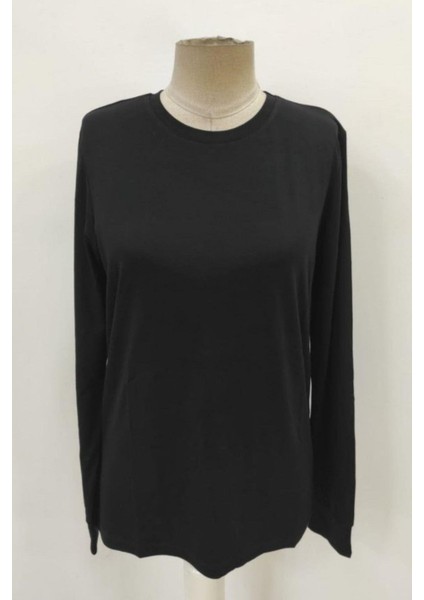 Yuvarlak Yaka Basic Uzun Kollu Bluz - Siyah fırsatları