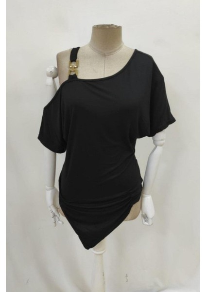 Asimetrik Kesim Toka Detaylı Viskon Bluz - Siyah fırsatları