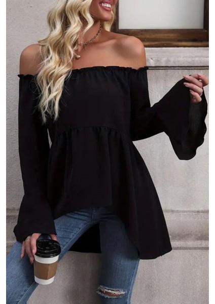 Madonna Yaka Ispanyol Kol Viskon Bluz - Siyah fiyatları