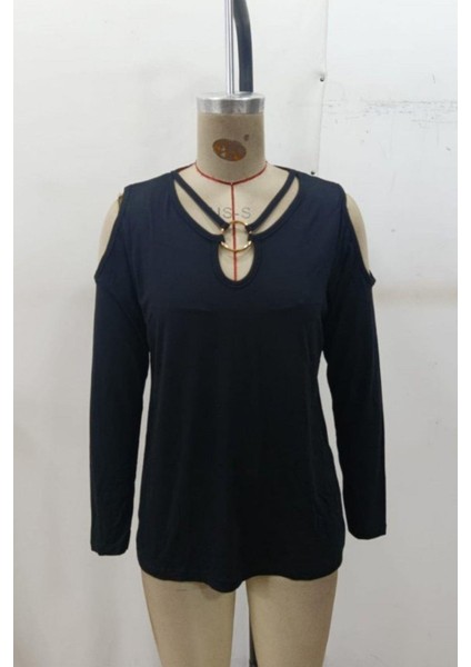 Omuzu Açık Halka Detaylı Viskon Bluz - Siyah fırsatları