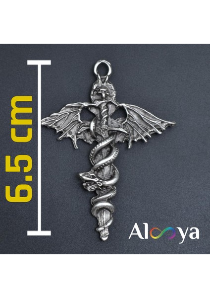 Gotik - Kılıç Yılan Yarasa Gümüş Kaplama Kolye Ucu fiyatları