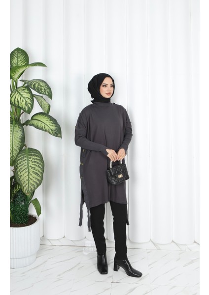 Düğme Detaylı Merserize Tunik fiyatları