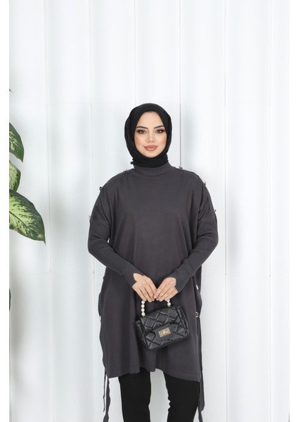 Düğme Detaylı Merserize Tunik modelleri