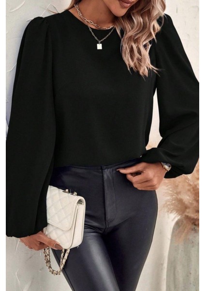 Sırtı Bağlamalı Ithal Krep Bluz - Siyah modelleri