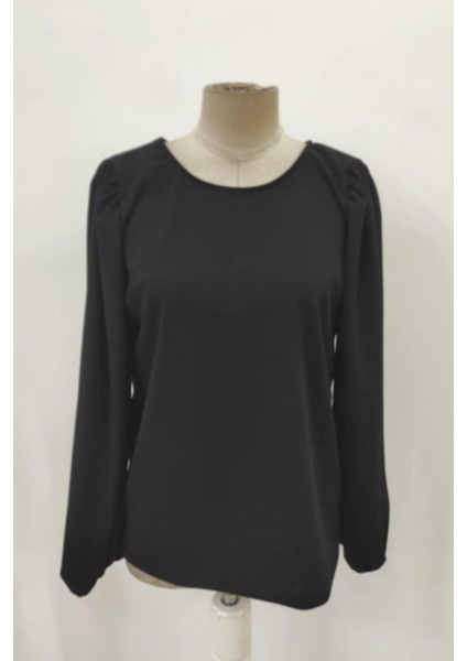 Sırtı Bağlamalı Ithal Krep Bluz - Siyah fırsatları