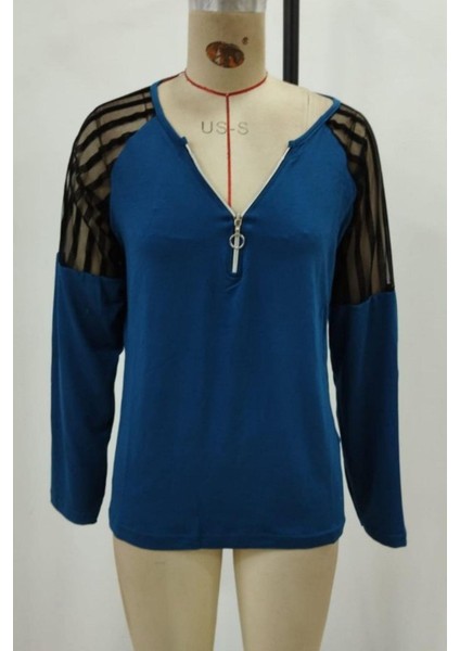 Uzun Kollu Fermuarlı Viskon Bluz - Petrol Yeşili fırsatları