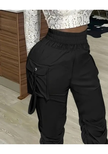 Kadın Yüksek Bel Beli Lastikli Kargo Cep Detaylı Gabardin Pantolon fiyatları