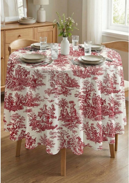 Fransız Köylüler Desenli Rustik Vintage Dekoratif Yuvarlak Masa Örtüsü