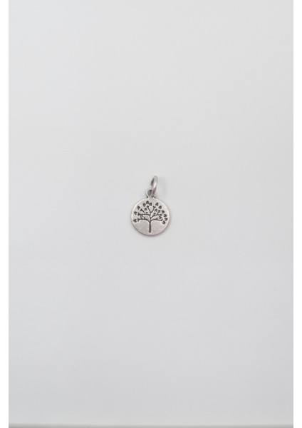 Yuvarlak Hayat Ağacı Kolye Ucu - Antik Gümüş Kaplama - Kadın Erkek
