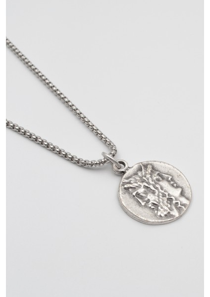 İki Yüzlü Janus Örme Zincir Kolye - Antik Gümüş Kaplama - Kadın Erkek - 60 cm fiyatları