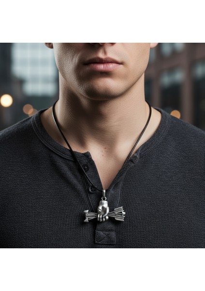 Güç Tılsımı - Ok Tutan El Gümüş Kaplama Deri Ip Kolye modelleri