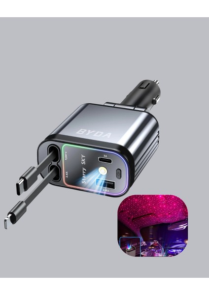 Araç Şarj Cihazı 4 Portlu 66W Hızlı Şarjlı LED Işıklı ve 180° Dönebilir fırsatları