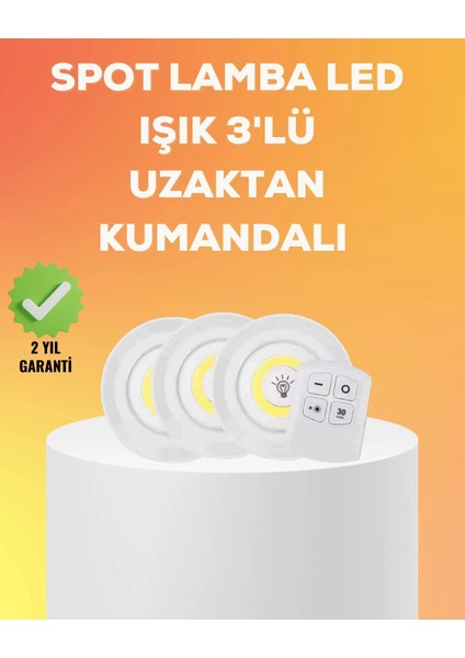 Çok Amaçlı Kullanım Için Kablosuz Yapışkanlı 3 Lü Uzaktan Kumandalı LED Spot Lamba