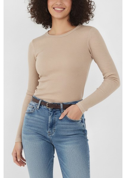 Bisiklet Yaka Uzun Kollu Fitilli Crop Bluz fiyatları