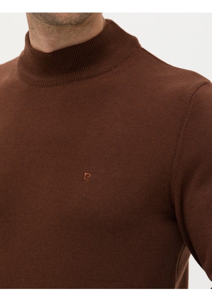 Erkek Koyu Kahverengi Slim Fit Yarım Balıkçı Yaka Basic Triko Kazak 50276161-VR084